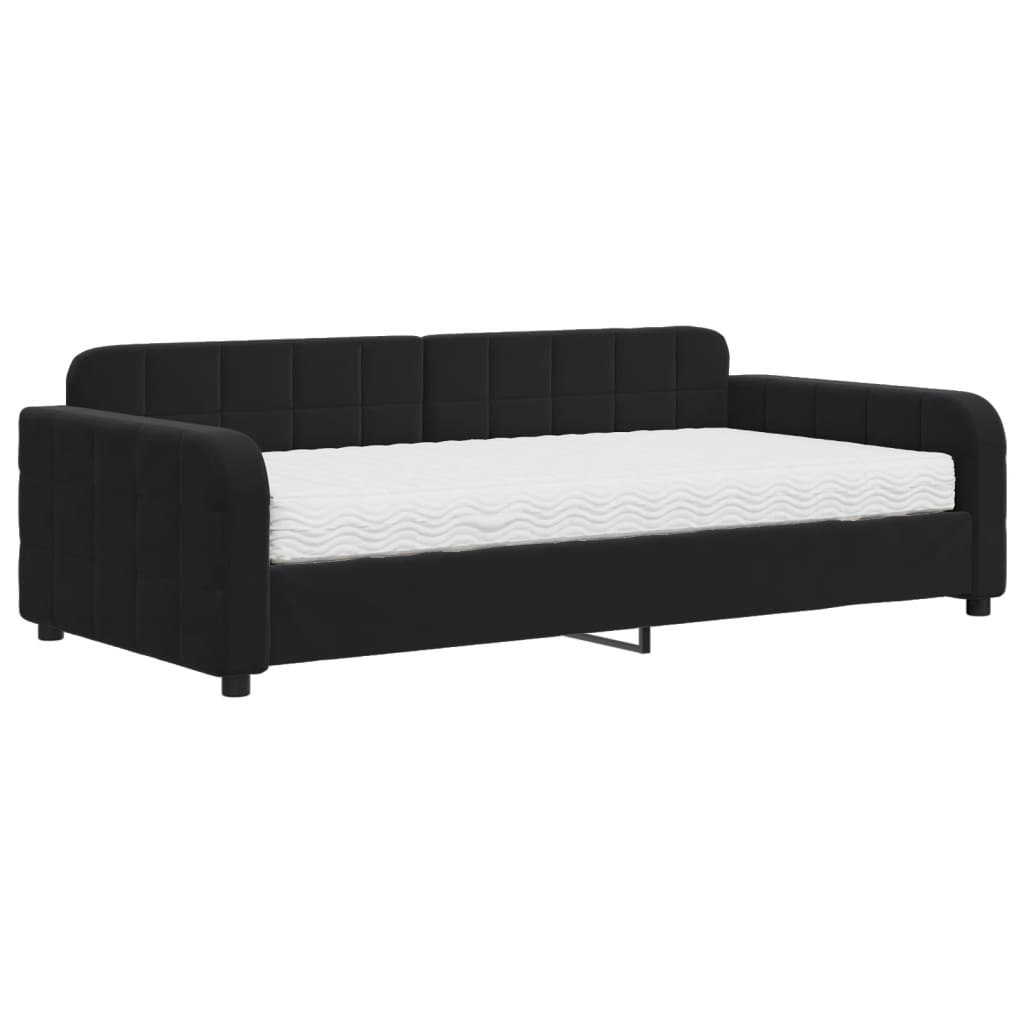 Lit de jour avec matelas noir 100x200 cm velours - XIOS