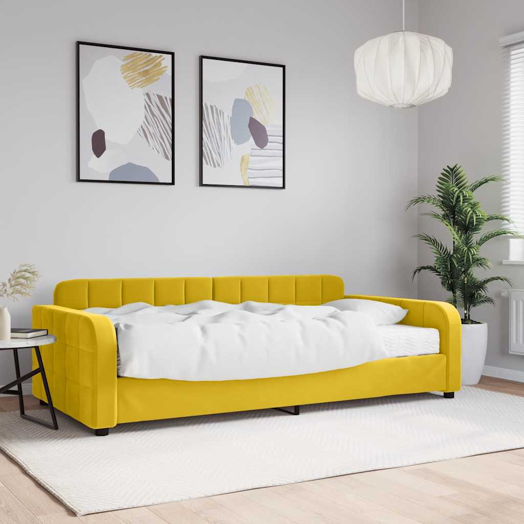 Lit de jour avec matelas jaune 100x200 cm velours - XIOS
