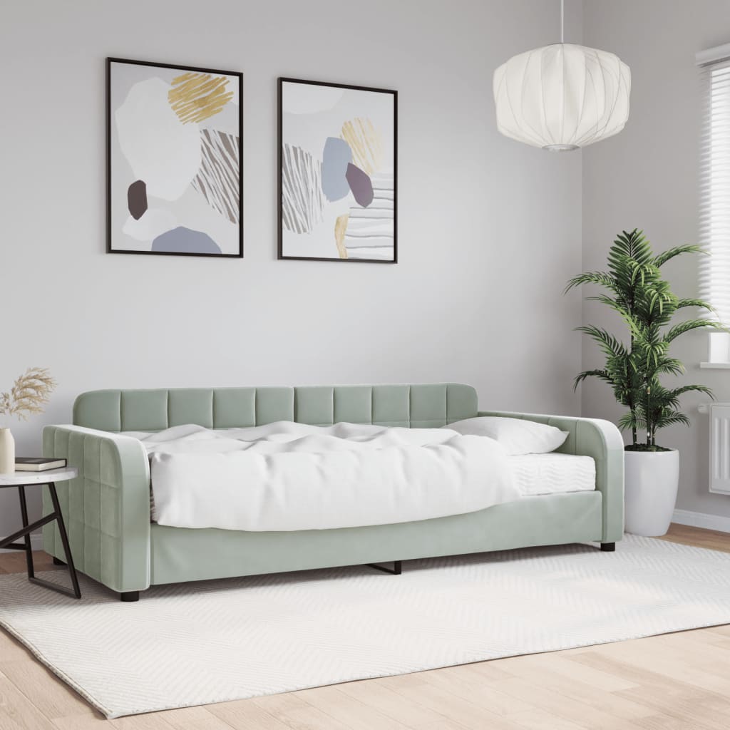 Lit de jour avec matelas gris clair 90x190 cm velours - XIOS