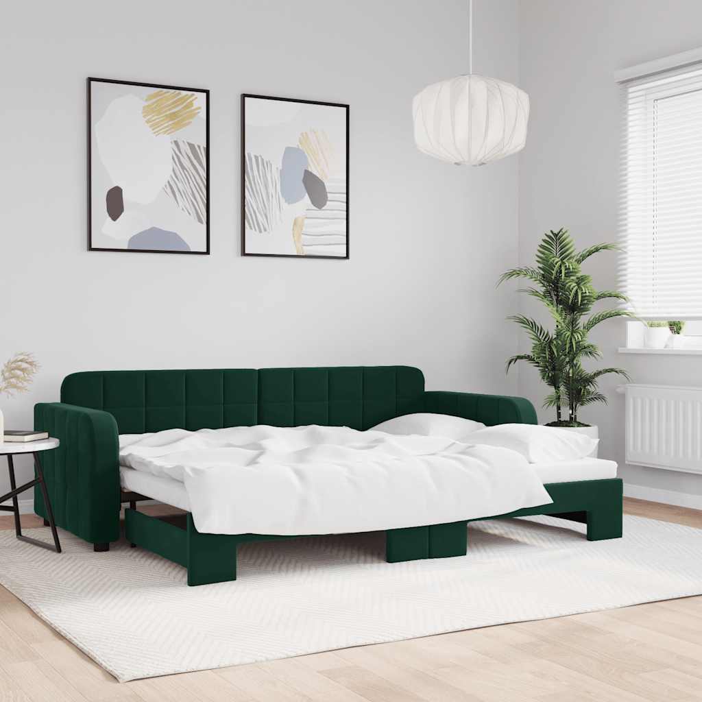 Lit de jour avec gigogne sans matelas vert foncé 80x200 cm