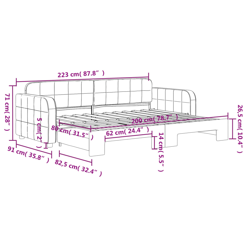 Lit de jour avec gigogne sans matelas 80x200 cm - XIOS