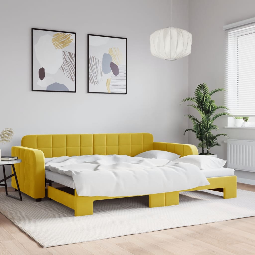Lit de jour avec lit gigogne jaune 90x200 cm velours - XIOS
