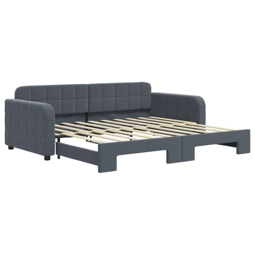 Lit de jour avec gigogne sans matelas gris foncé 90x190 cm