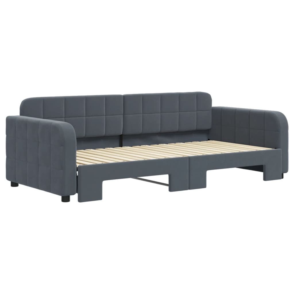 Lit de jour avec gigogne sans matelas gris foncé 90x190 cm