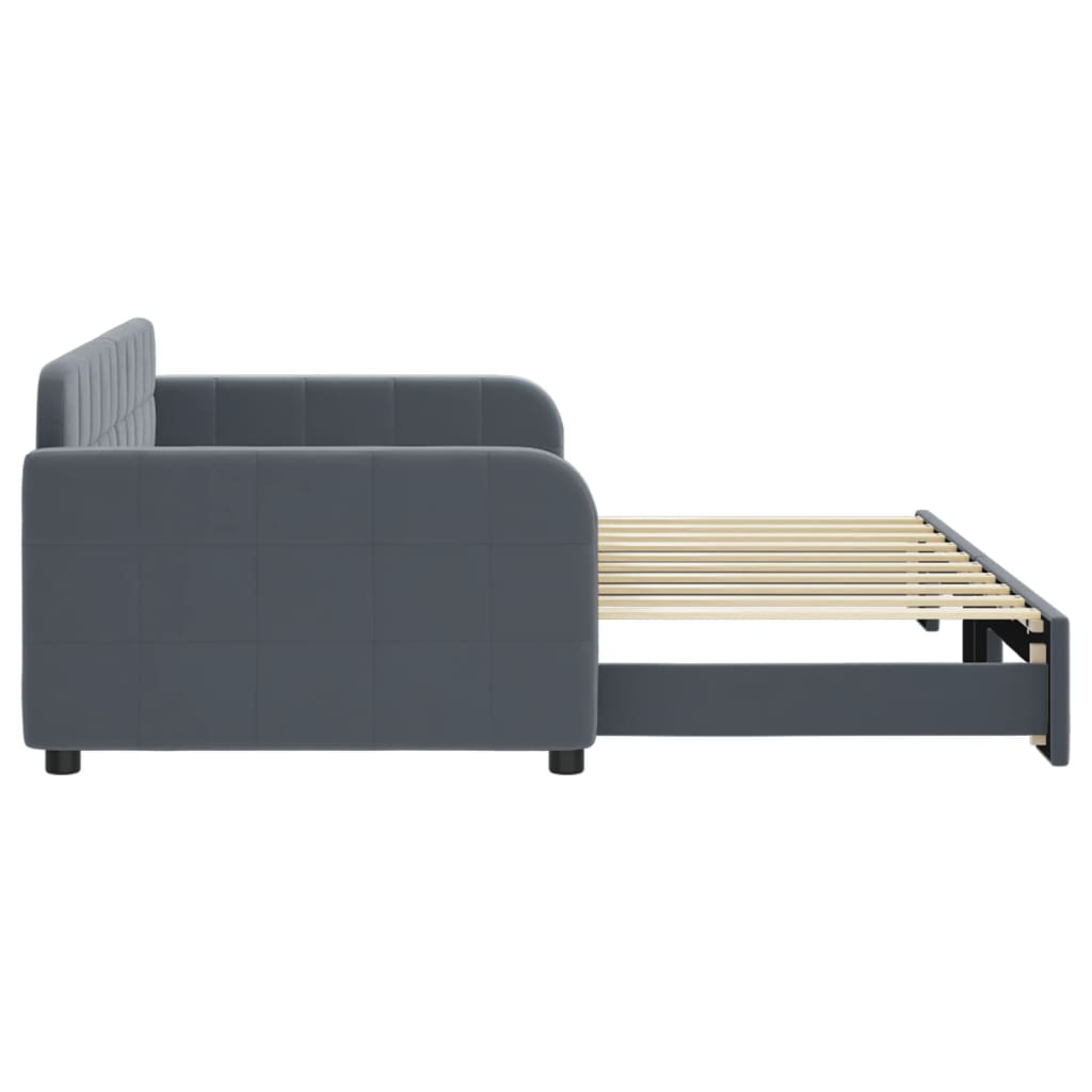 Lit de jour avec gigogne sans matelas gris foncé 90x190 cm