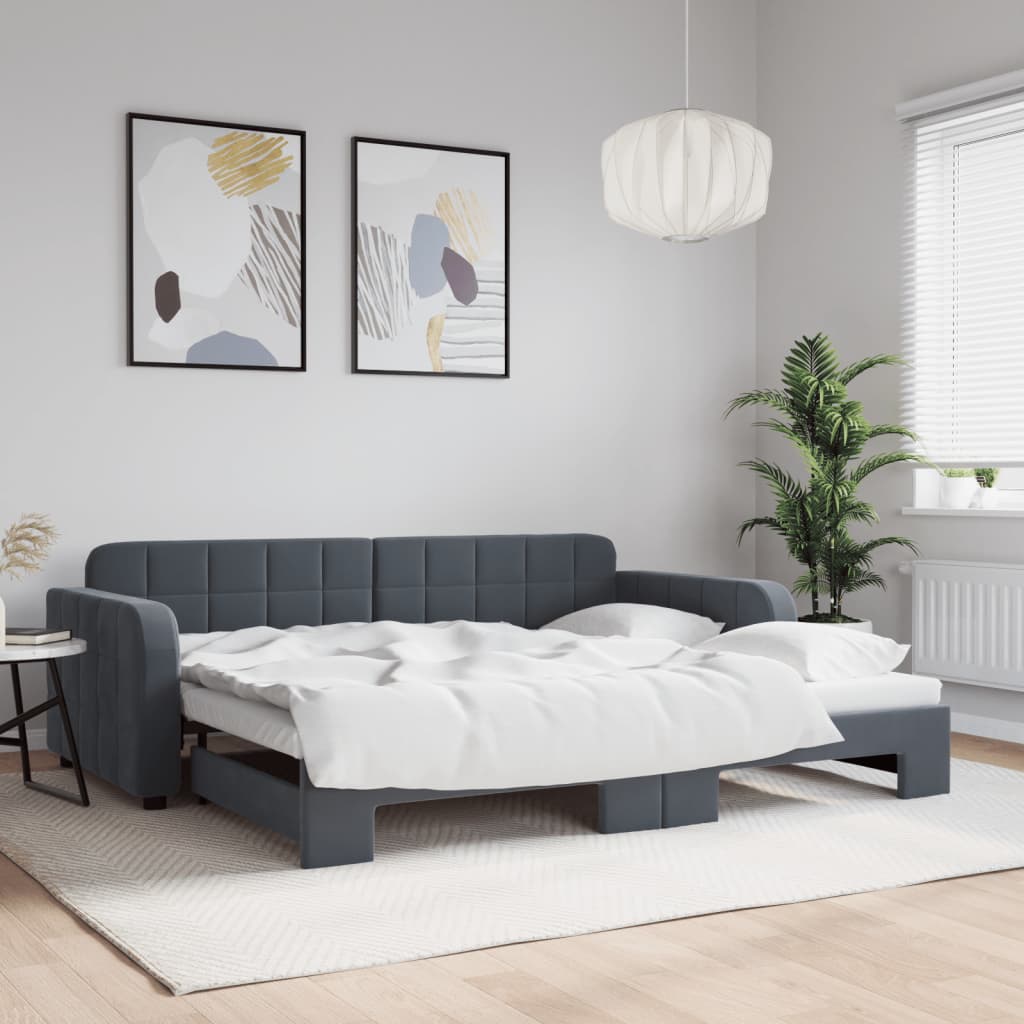 Lit de jour avec gigogne sans matelas gris foncé 90x190 cm