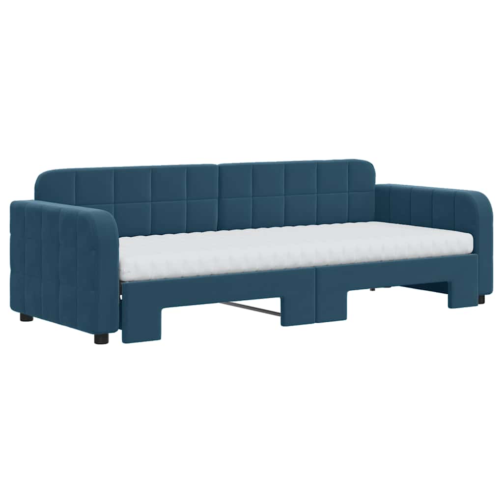 Lit de jour avec lit gigogne et matelas bleu 80x200 cm velours - XIOS