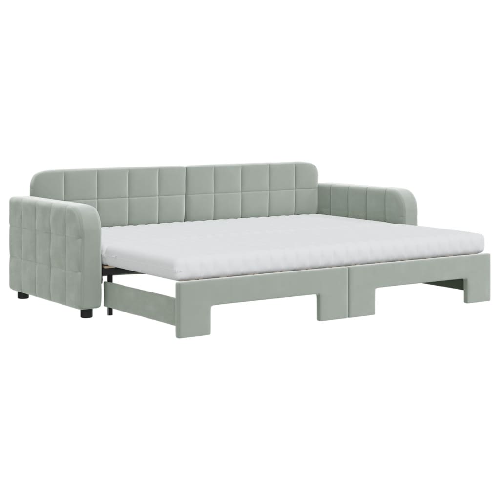 Lit de jour avec gigogne et matelas gris clair 80x200cm velours - XIOS