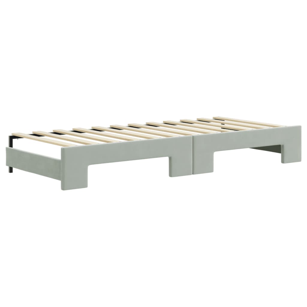 Lit de jour avec gigogne et matelas gris clair 80x200cm velours