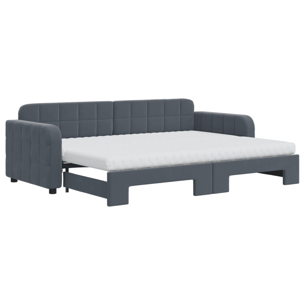 Lit de jour avec gigogne et matelas gris foncé 80x200cm velours