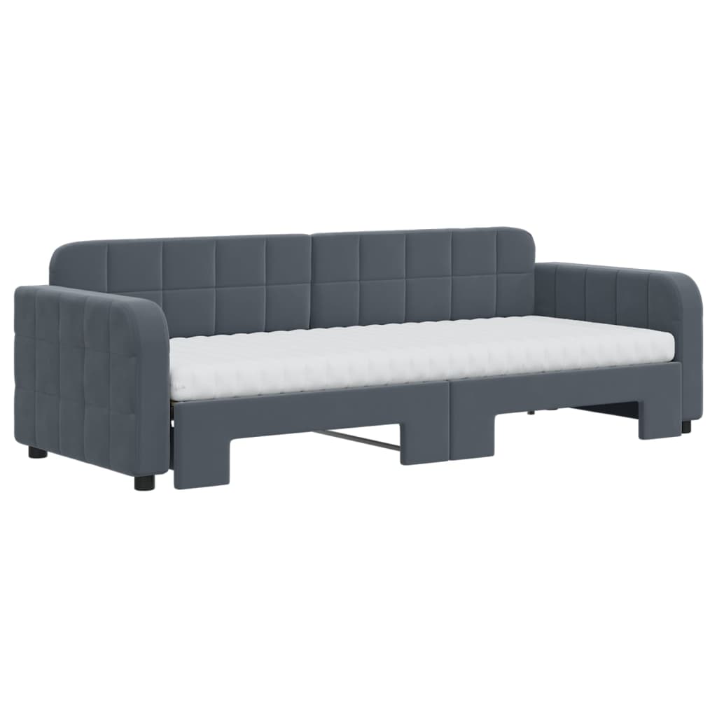 Lit de jour avec gigogne et matelas gris foncé 80x200cm velours