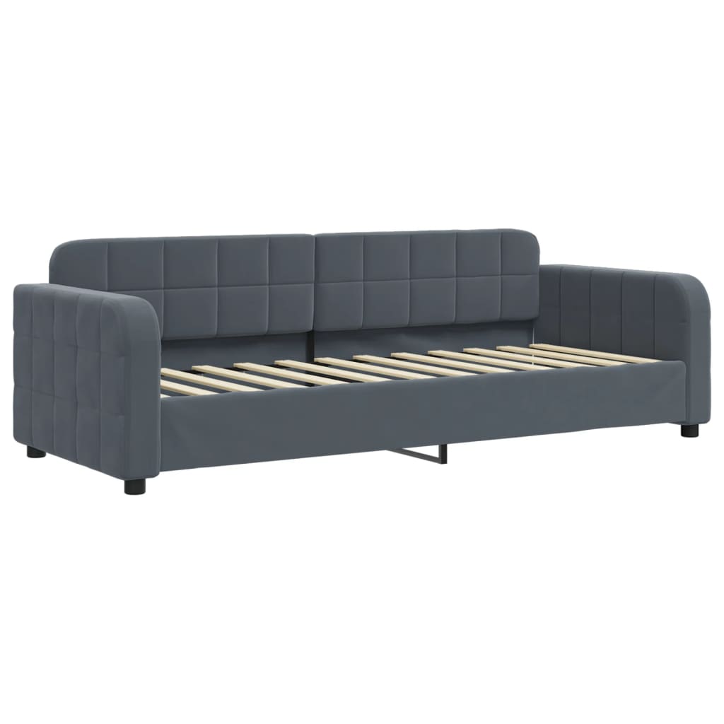 Lit de jour avec gigogne et matelas gris foncé 80x200cm velours