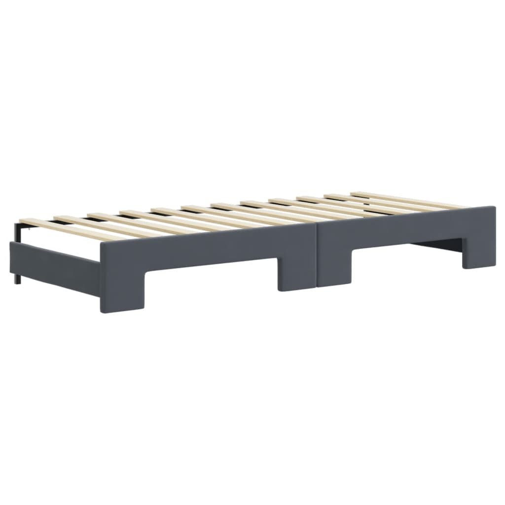 Lit de jour avec gigogne et matelas gris foncé 80x200cm velours - XIOS