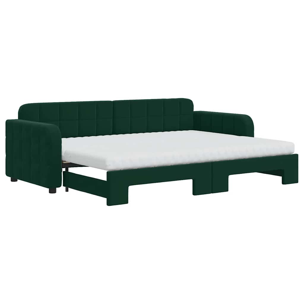 Lit de jour avec gigogne et matelas vert foncé 80x200cm velours