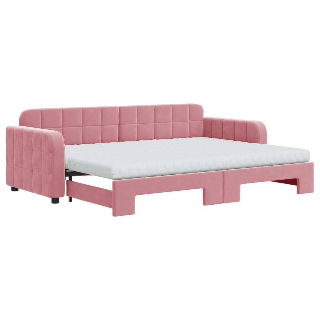 Lit de jour avec lit gigogne et matelas rose 80x200 cm velours - XIOS
