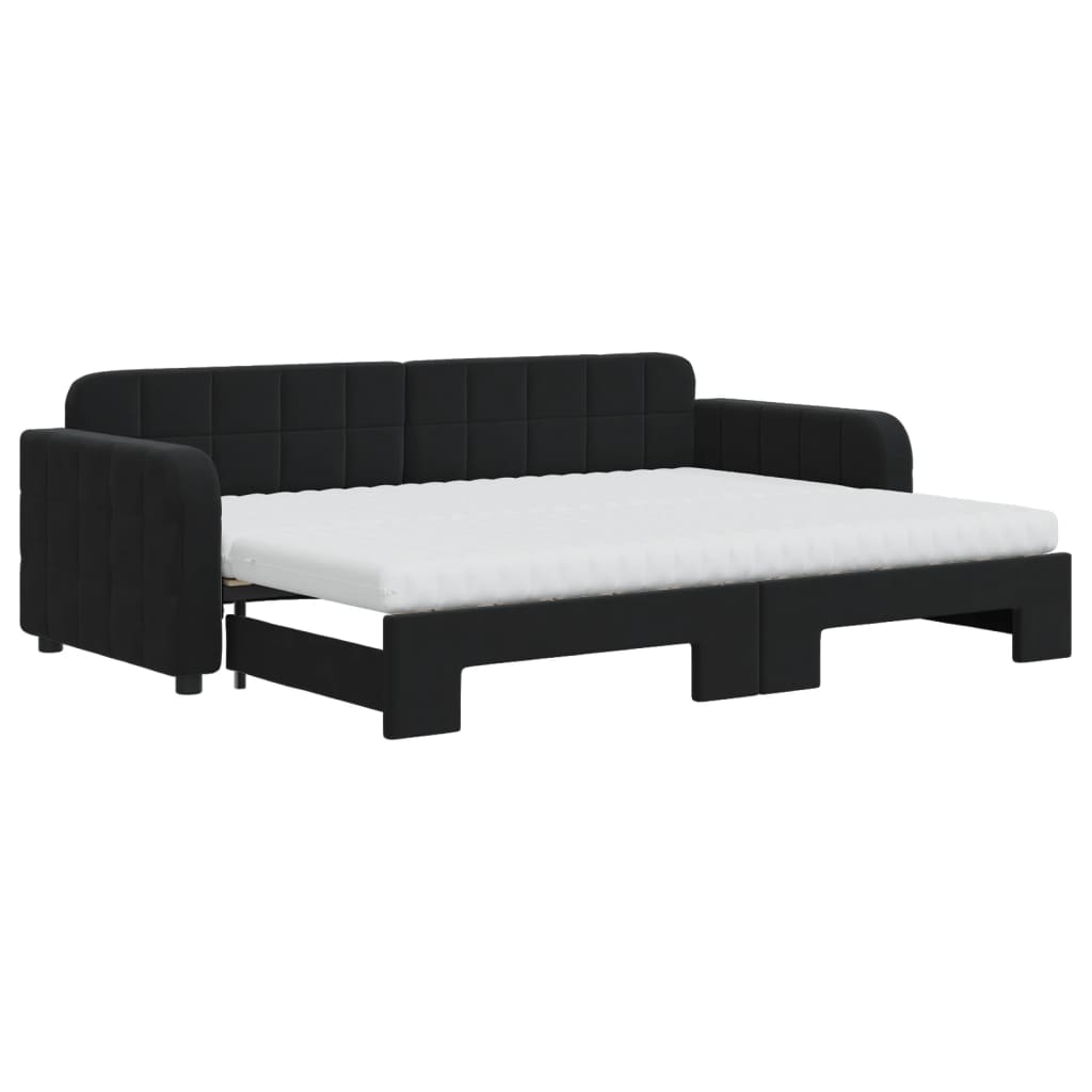 Lit de jour avec lit gigogne et matelas noir 80x200 cm velours - XIOS