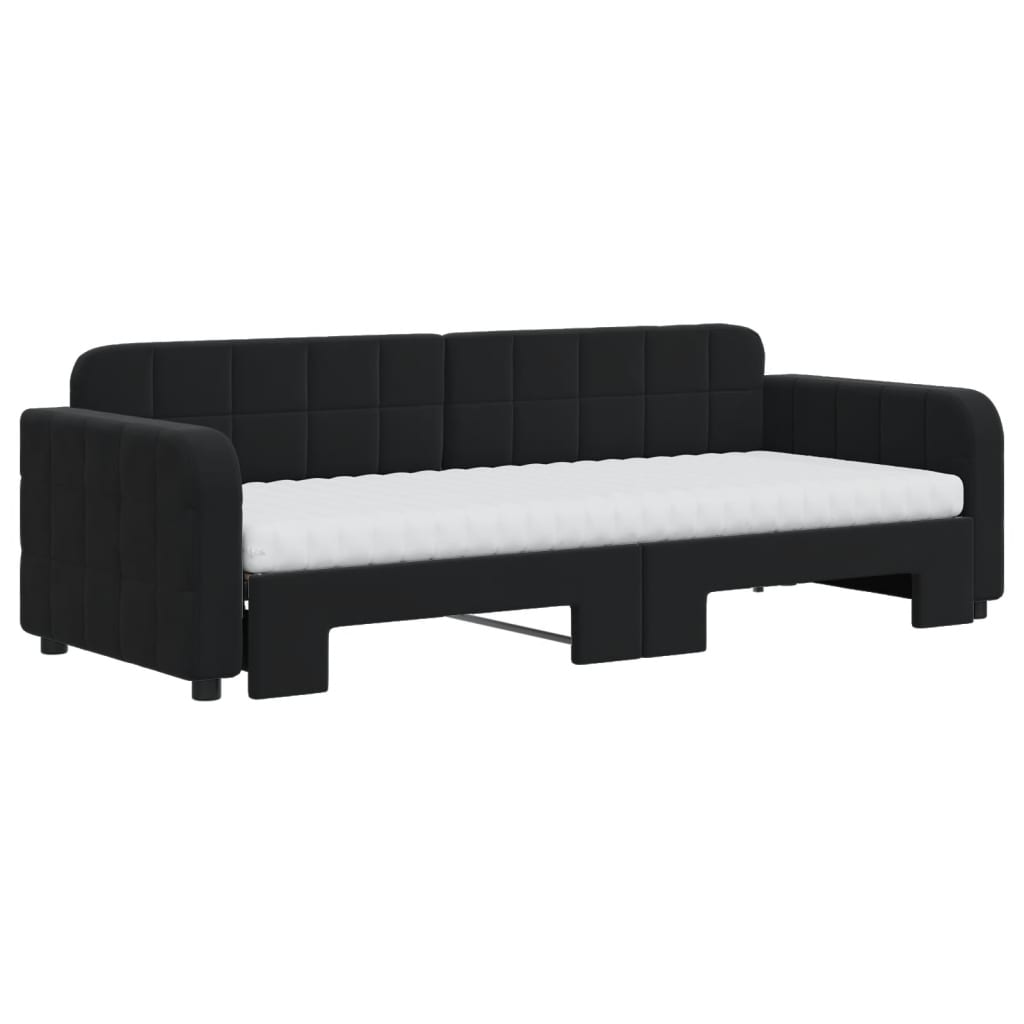 Lit de jour avec lit gigogne et matelas noir 80x200 cm velours - XIOS