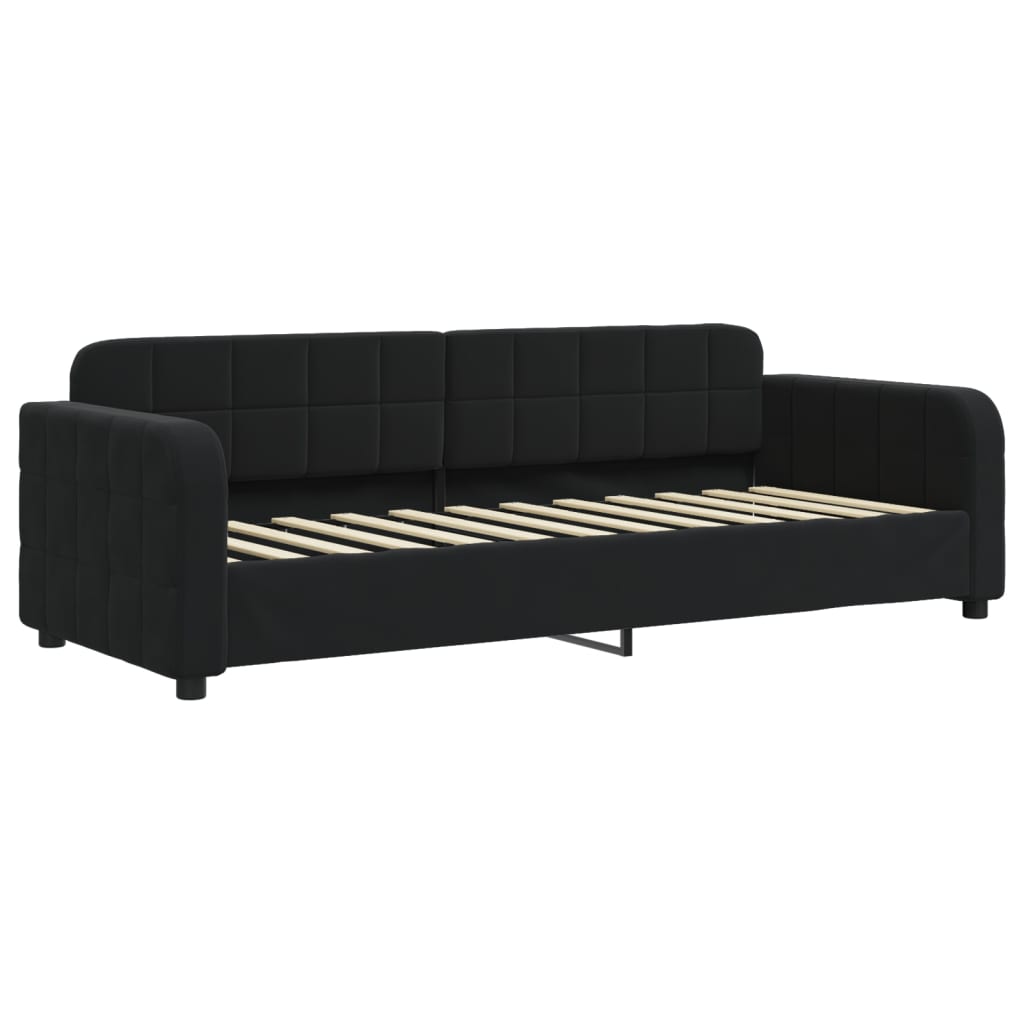 Lit de jour avec lit gigogne et matelas noir 80x200 cm velours - XIOS