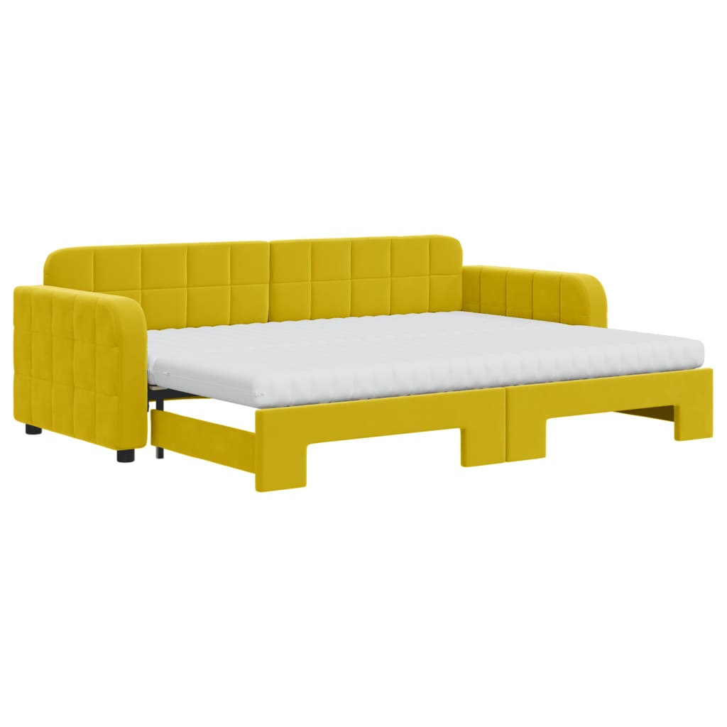 Lit de jour avec lit gigogne et matelas jaune 80x200 cm velours - XIOS