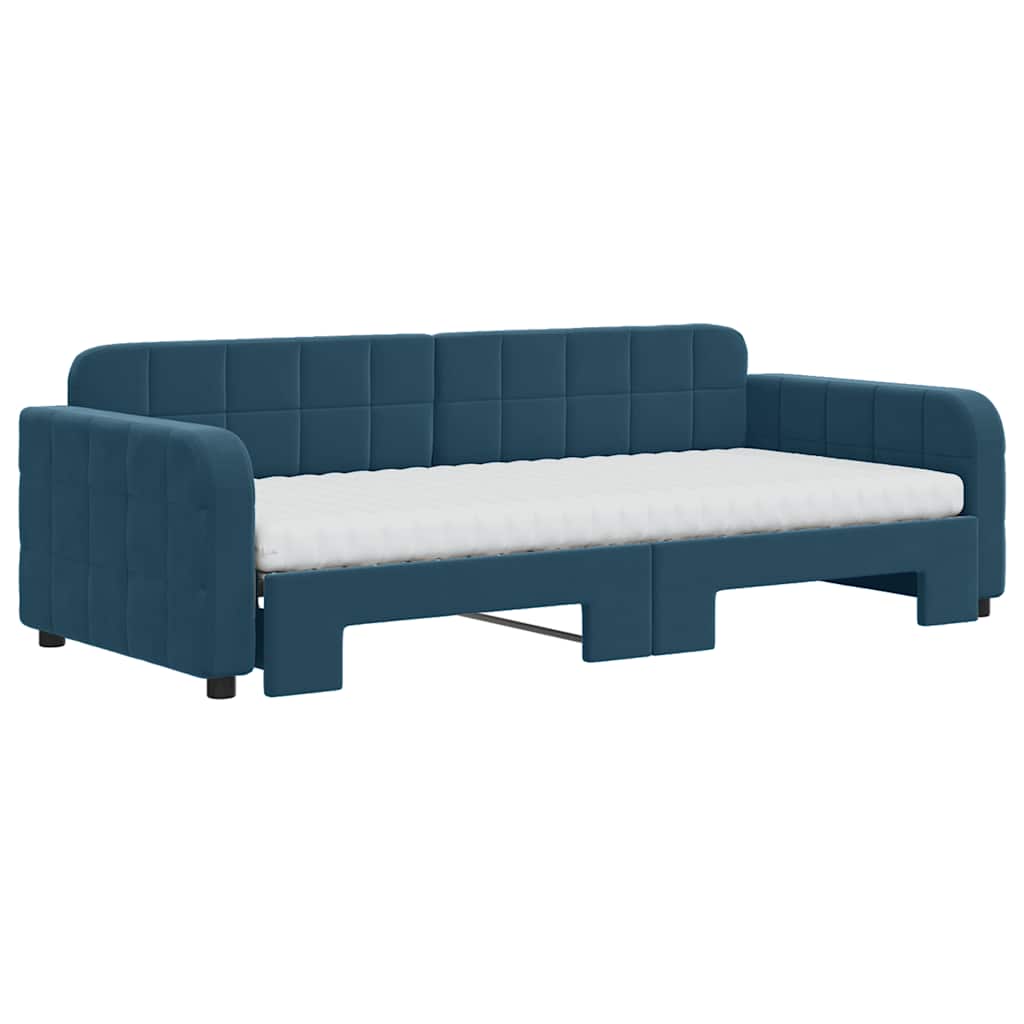 Lit de jour avec lit gigogne et matelas bleu 90x200 cm velours - XIOS