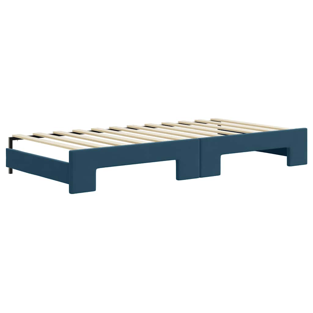 Lit de jour avec lit gigogne et matelas bleu 90x200 cm velours - XIOS