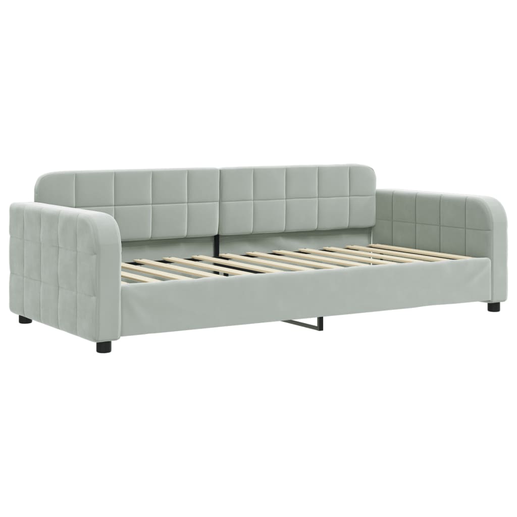 Lit de jour avec gigogne et matelas gris clair 90x200cm velours - XIOS