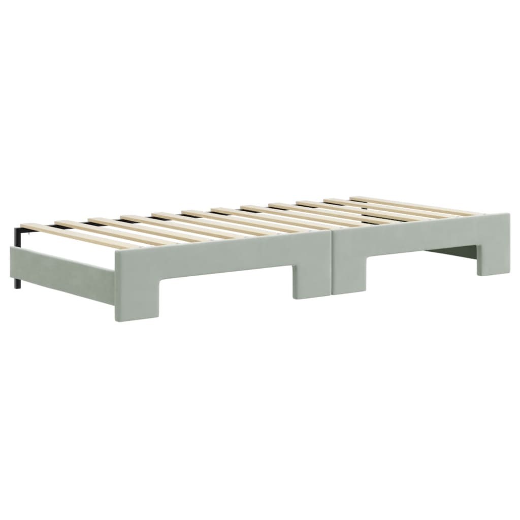 Lit de jour avec gigogne et matelas gris clair 90x200cm velours - XIOS