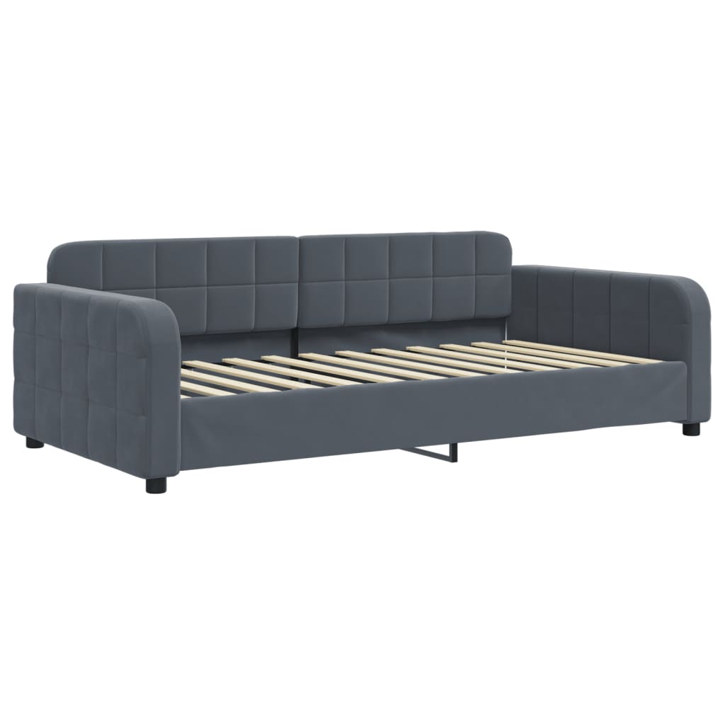Lit de jour avec gigogne et matelas gris foncé 90x200cm velours - XIOS
