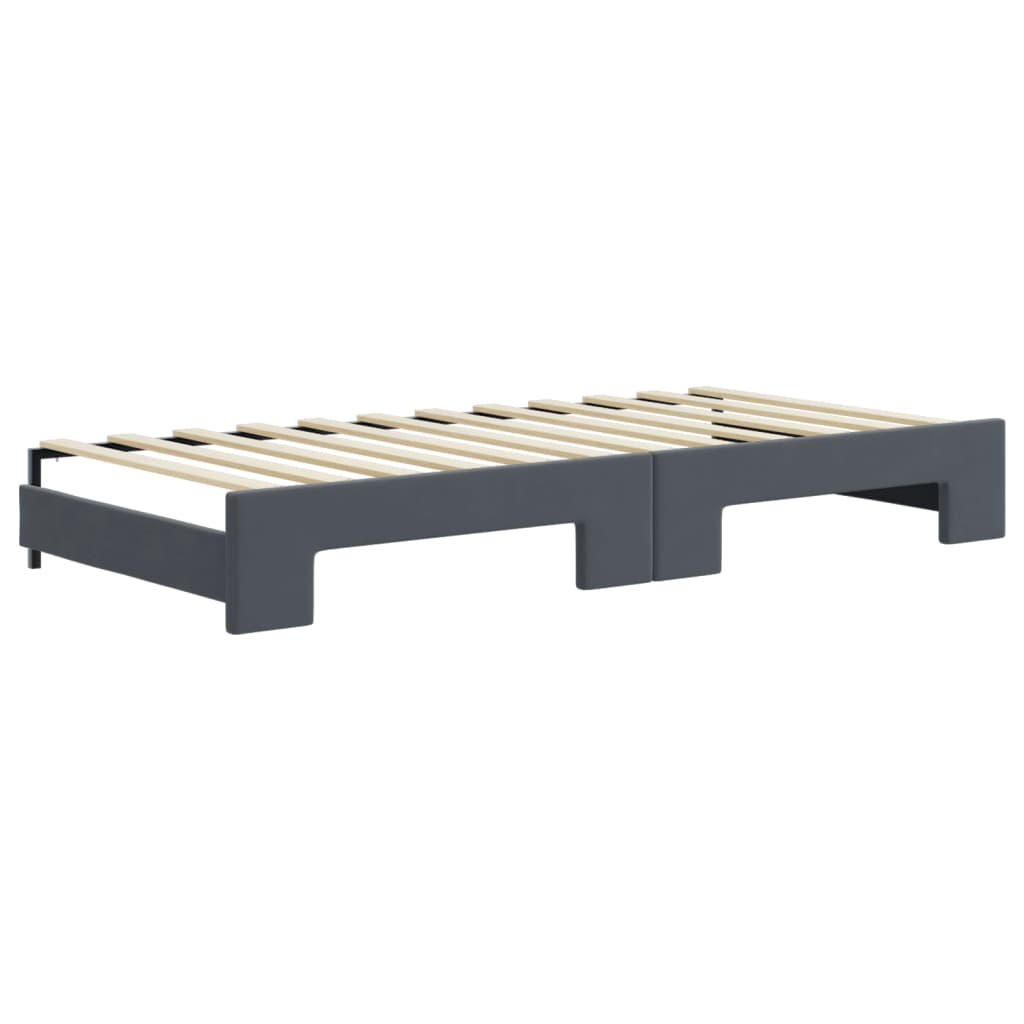 Lit de jour avec gigogne et matelas gris foncé 90x200cm velours - XIOS