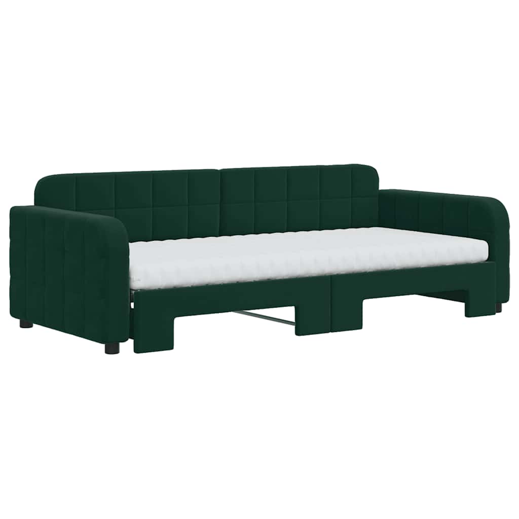 Lit de jour avec gigogne et matelas vert foncé 90x200cm velours