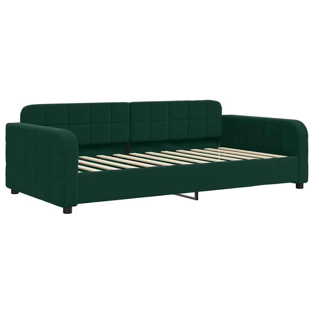 Lit de jour avec gigogne et matelas vert foncé 90x200cm velours