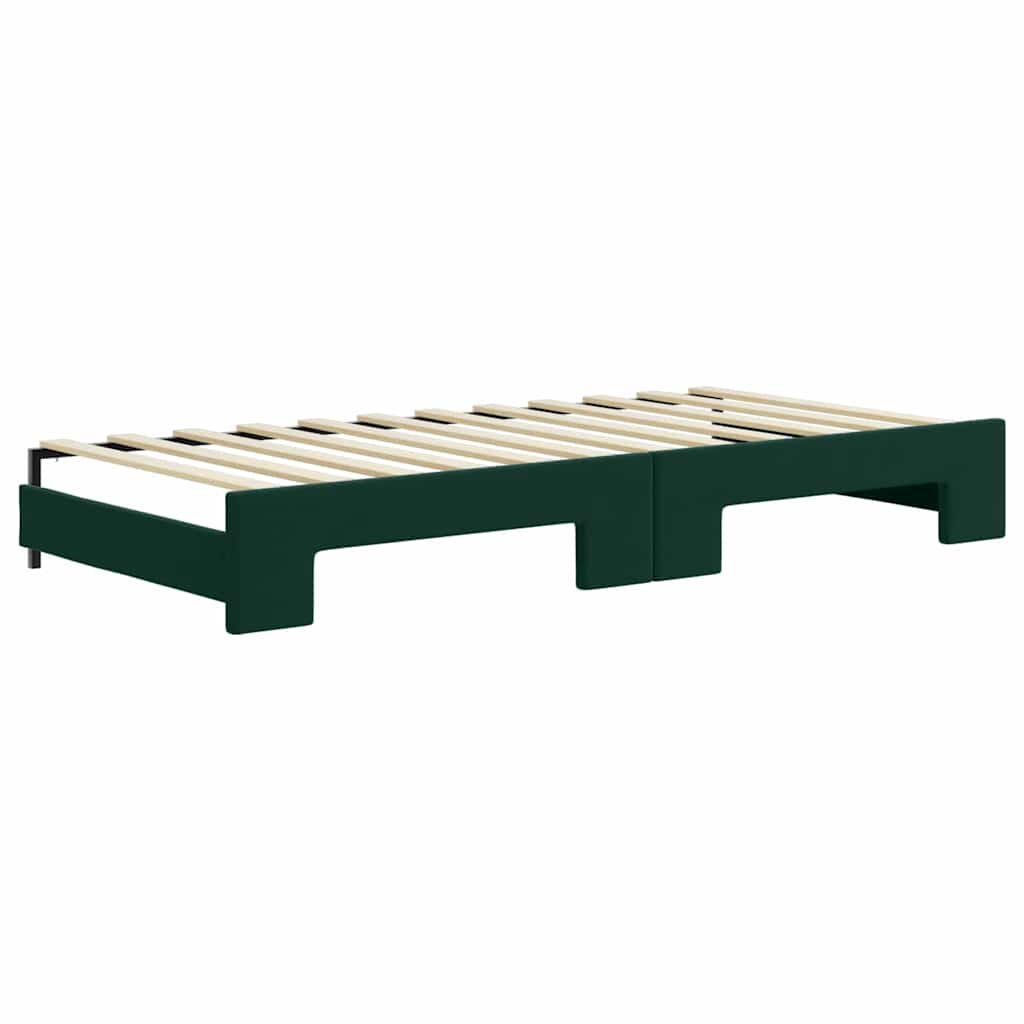 Lit de jour avec gigogne et matelas vert foncé 90x200cm velours