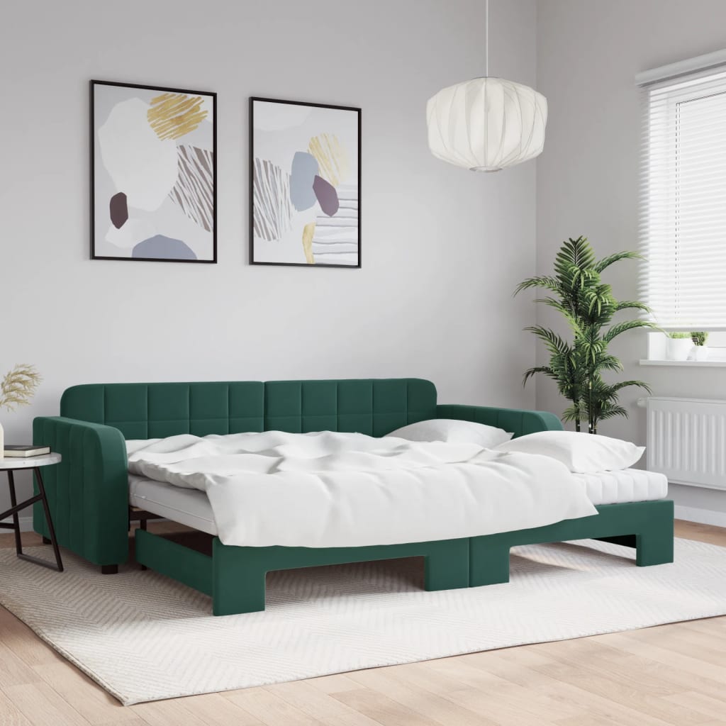 Lit de jour avec gigogne et matelas vert foncé 90x200cm velours - XIOS