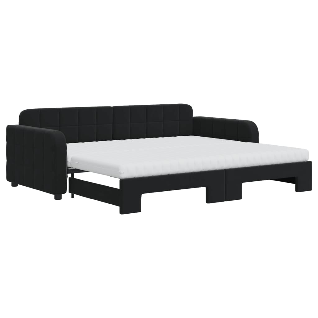 Lit de jour avec gigogne et matelas noir 90x200 cm velours - XIOS
