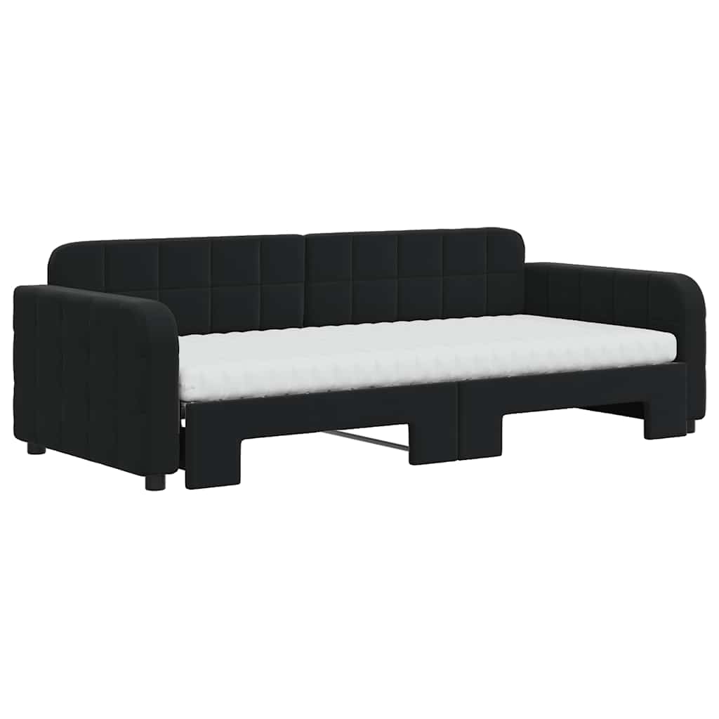 Lit de jour avec gigogne et matelas noir 90x200 cm velours