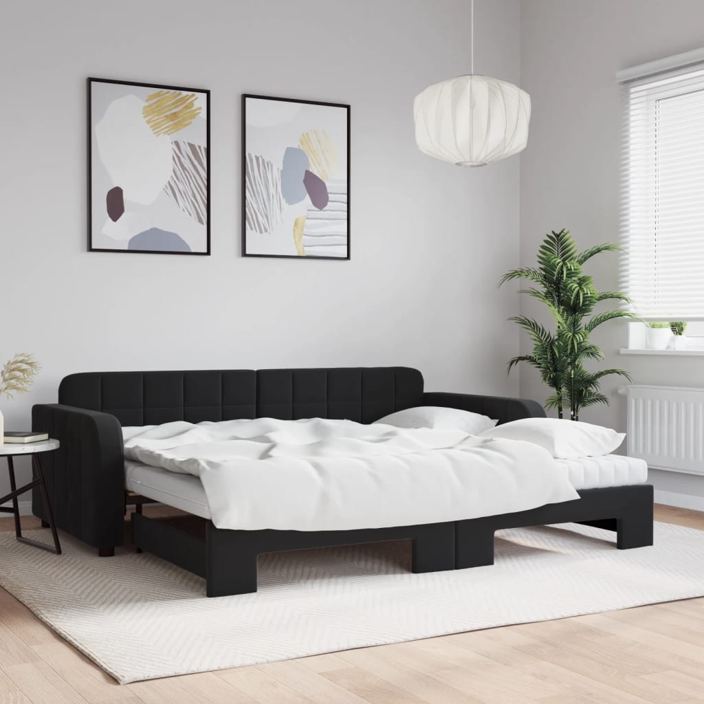 Lit de jour avec gigogne et matelas noir 90x200 cm velours - XIOS