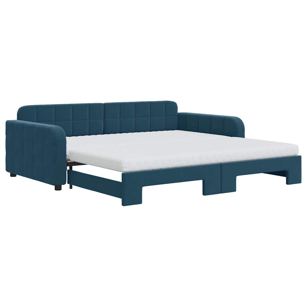 Lit de jour avec lit gigogne et matelas bleu 100x200 cm velours - XIOS