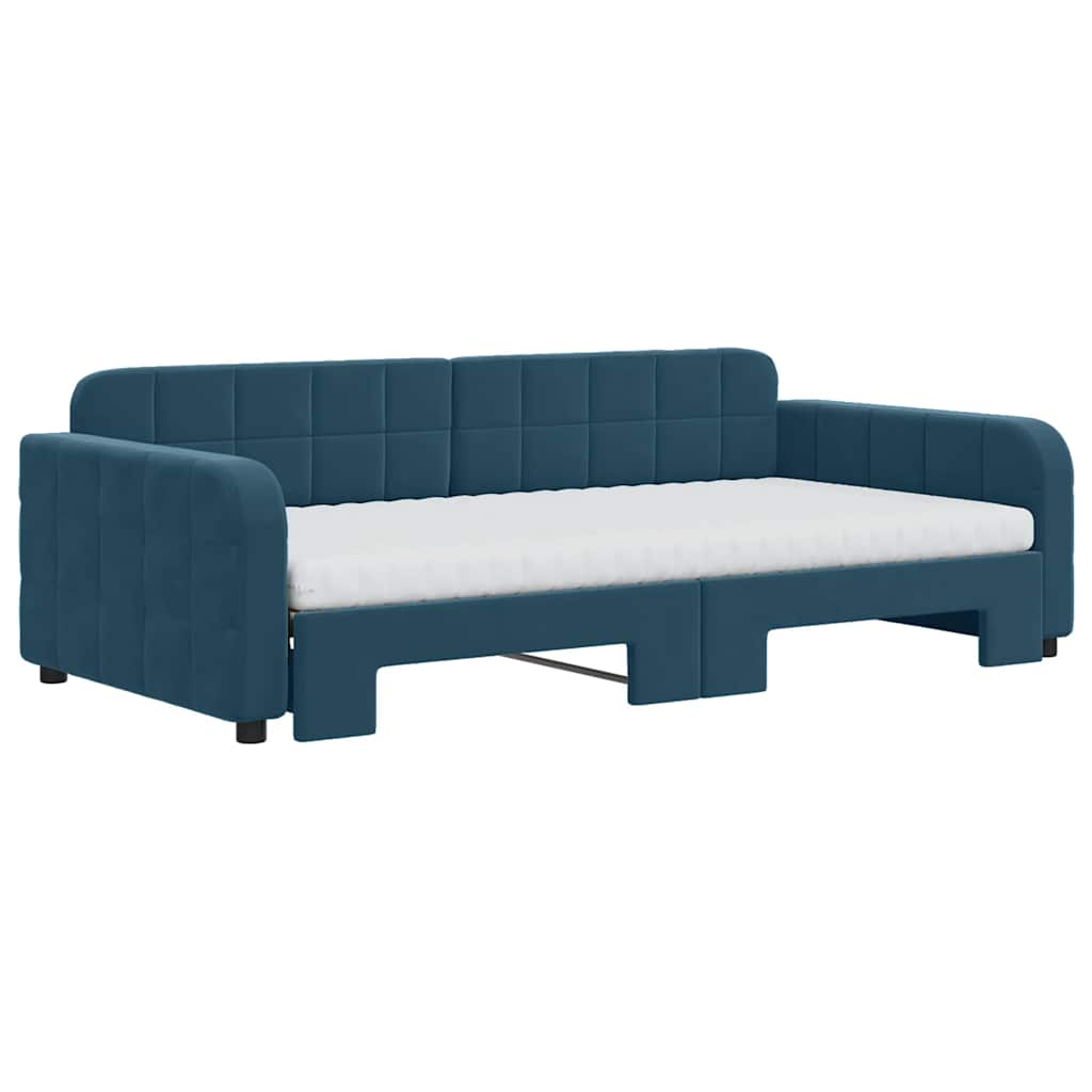 Lit de jour avec lit gigogne et matelas bleu 100x200 cm velours - XIOS