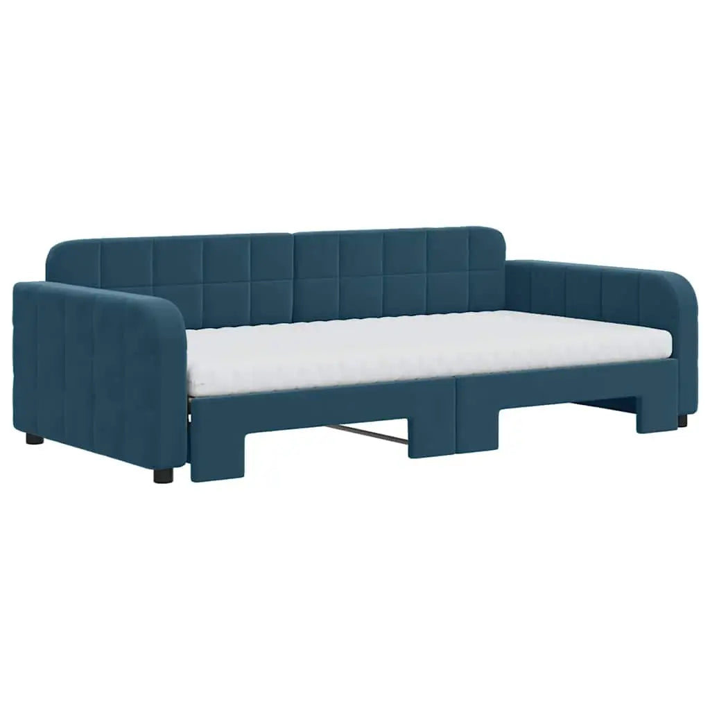 Lit de jour avec lit gigogne et matelas bleu 100x200 cm velours - XIOS