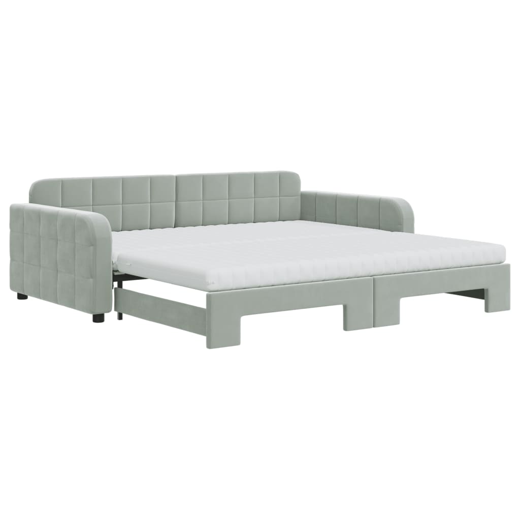 Lit de jour et gigogne et matelas gris clair 100x200 cm velours - XIOS