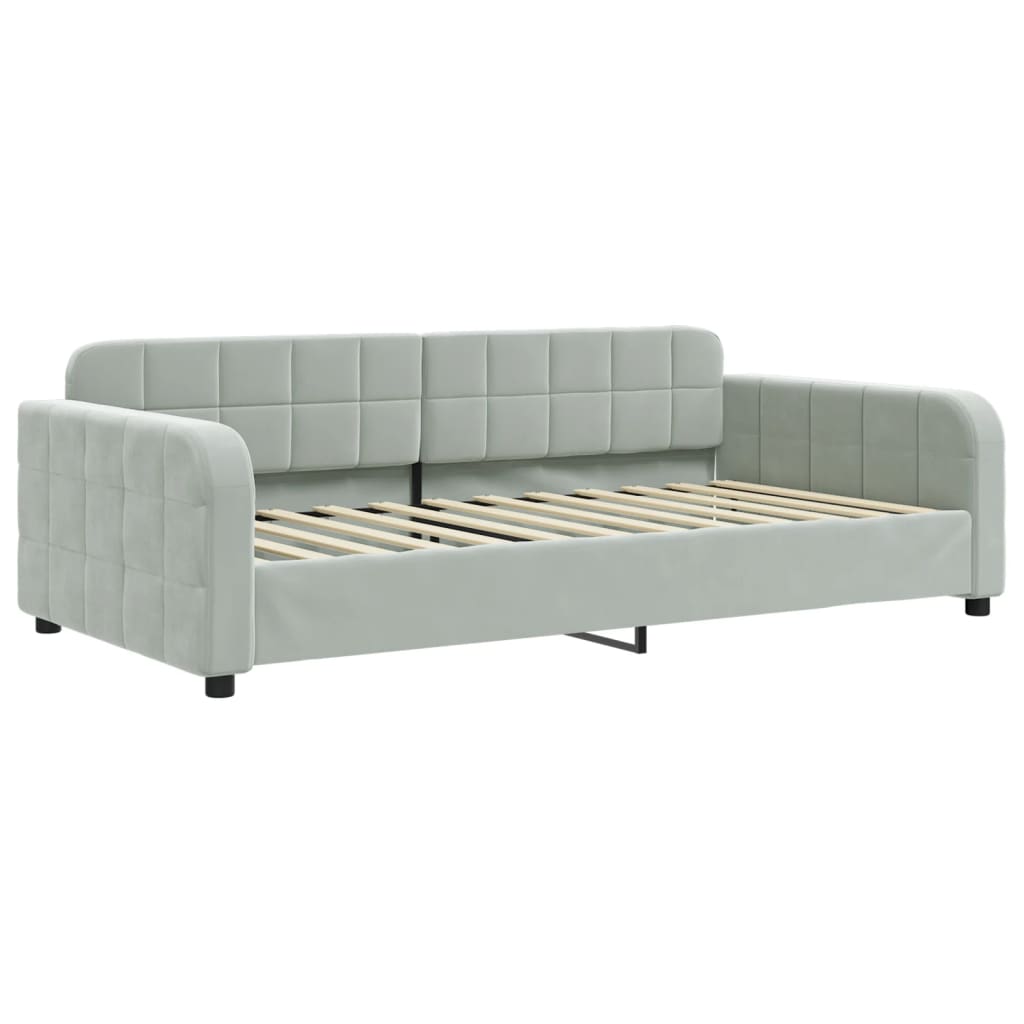 Lit de jour et gigogne et matelas gris clair 100x200 cm velours - XIOS
