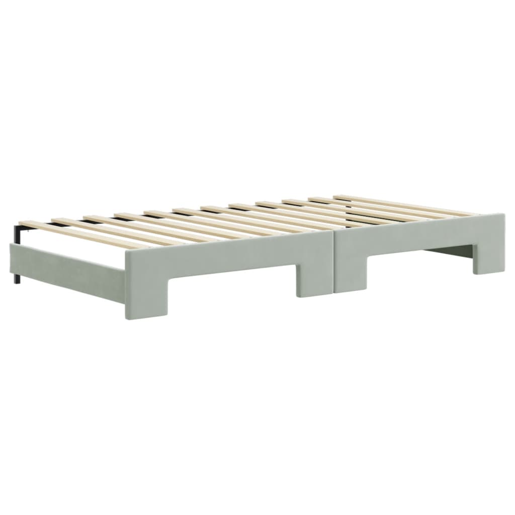 Lit de jour et gigogne et matelas gris clair 100x200 cm velours - XIOS