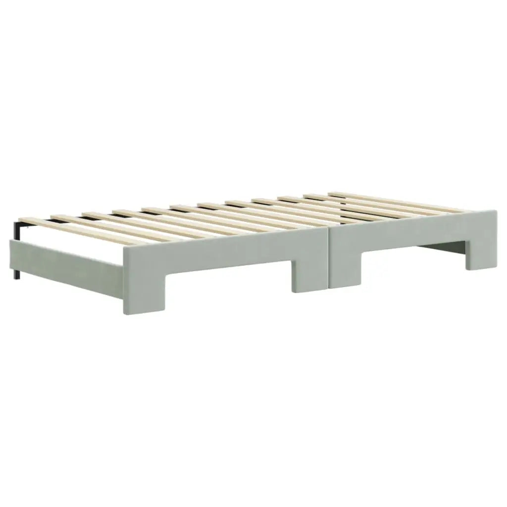 Lit de jour et gigogne et matelas gris clair 100x200 cm velours - XIOS