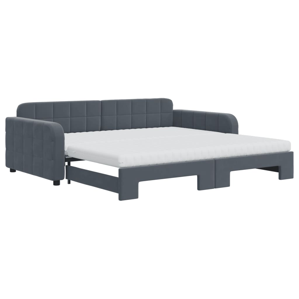 Lit de jour et gigogne et matelas gris foncé 100x200 cm velours
