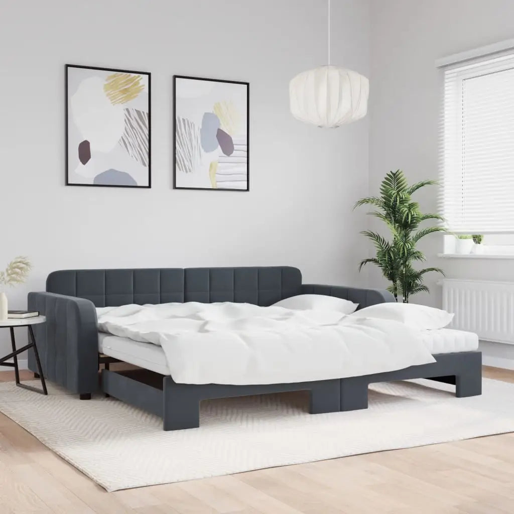 Lit de jour et gigogne et matelas gris foncé 100x200 cm velours - XIOS