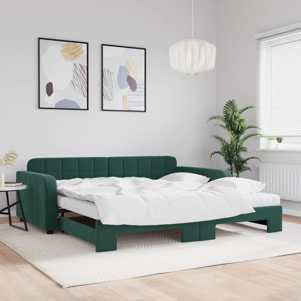 Lit de jour et gigogne et matelas vert foncé 100x200 cm velours - XIOS