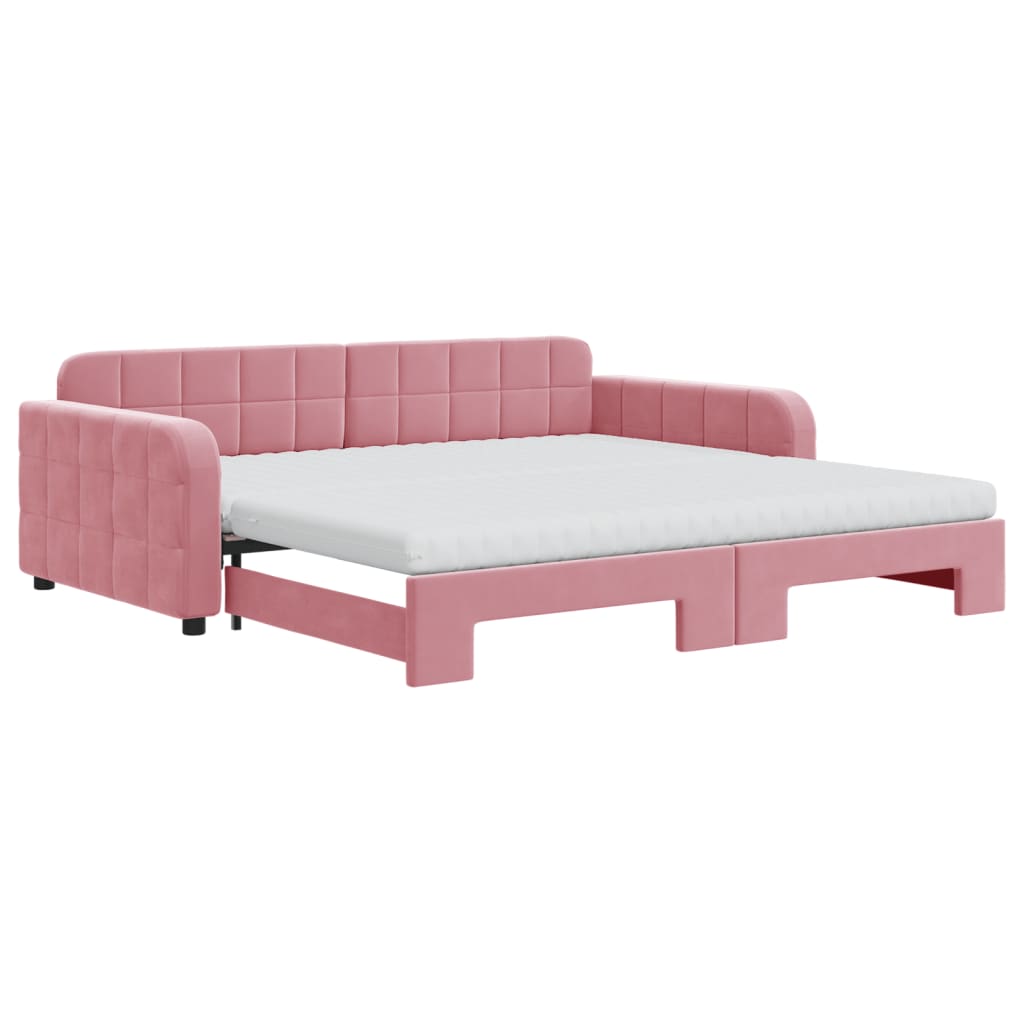 Lit de jour avec lit gigogne et matelas rose 100x200 cm velours - XIOS