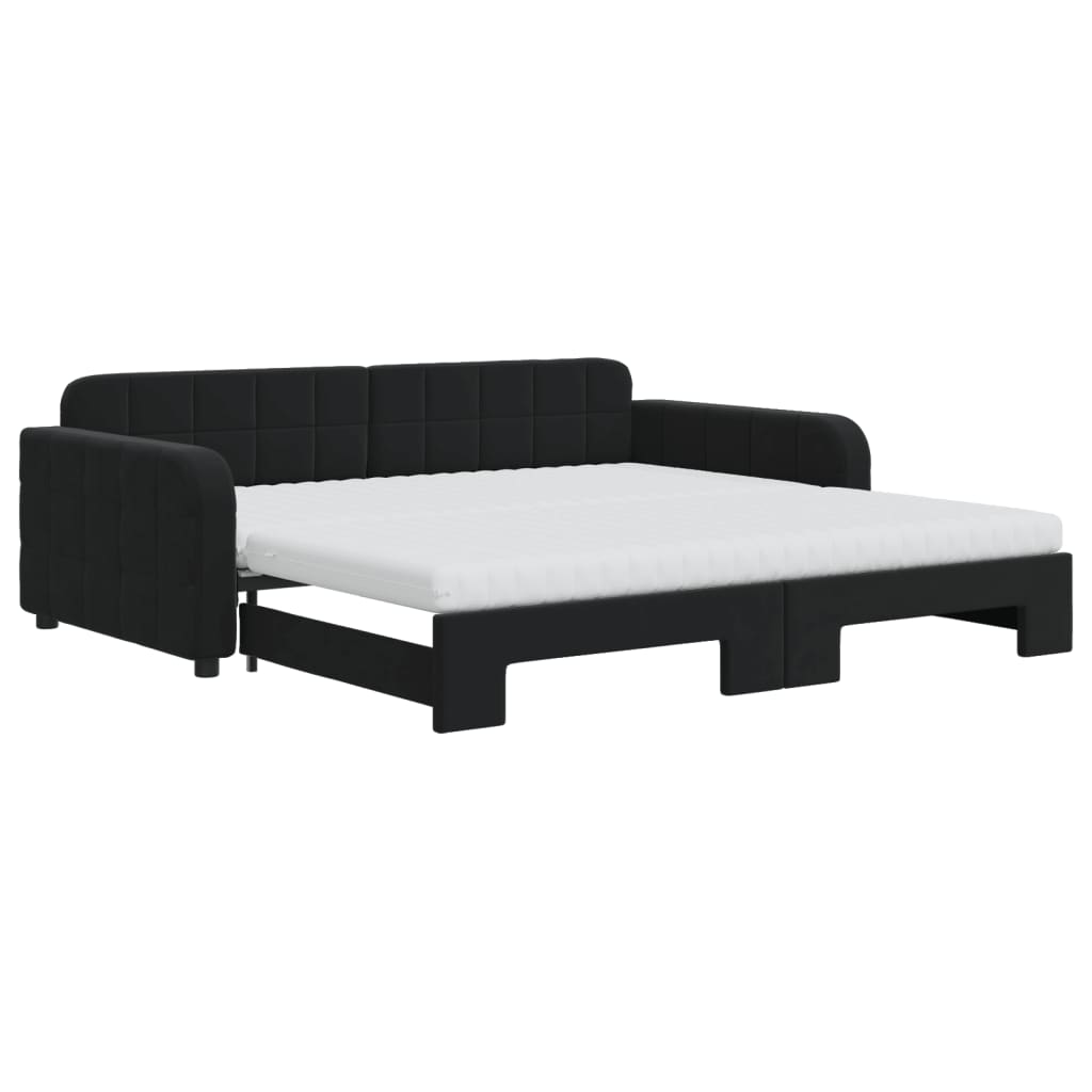 Lit de jour avec lit gigogne et matelas noir 100x200 cm velours - XIOS