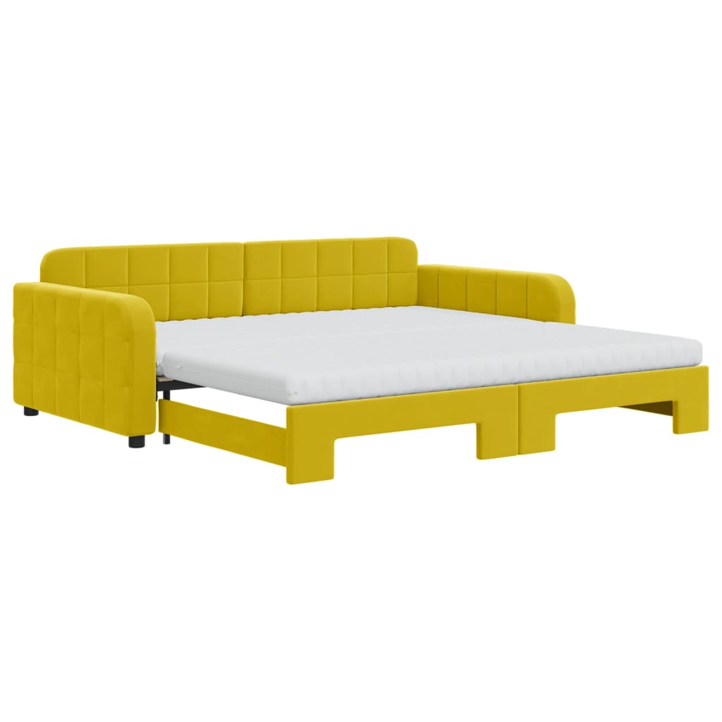 Lit de jour avec gigogne et matelas jaune 100x200 cm velours - XIOS