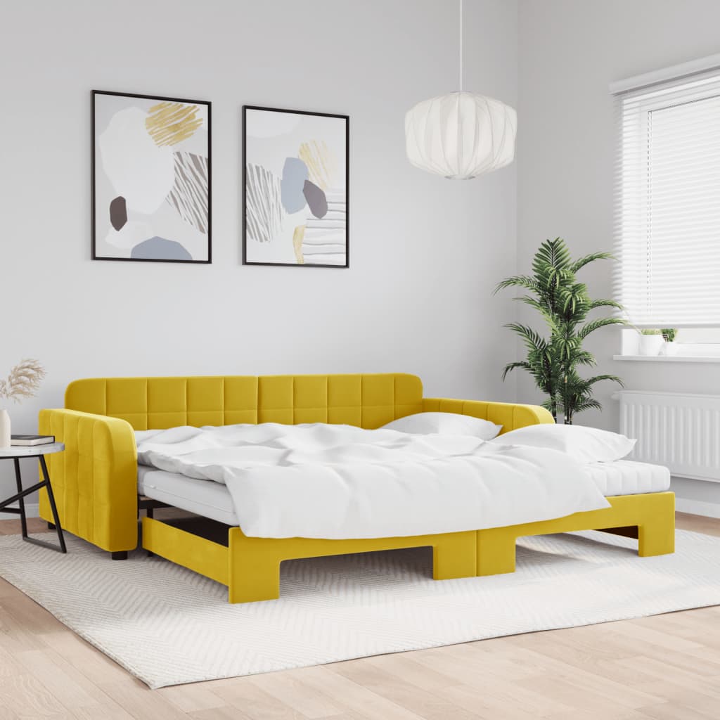 Lit de jour avec gigogne et matelas jaune 100x200 cm velours - XIOS